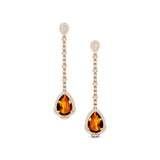 Vintage Style Pear Cut Citrine Halo Diamond Drop Earrings