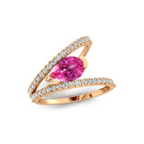 Fashionable V Shaped Diamond Ring with Pear Cut Pink Sapphire