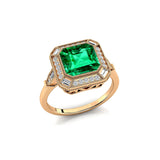 Vintage Style Square Cut Emerald Diamond Ring