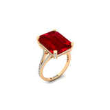 Emerald Cut Ruby Split Shank Engagement Ring with Diamonds