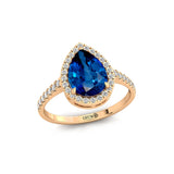 Classic Pear Shaped Blue Sapphire Halo Diamond Engagement Ring