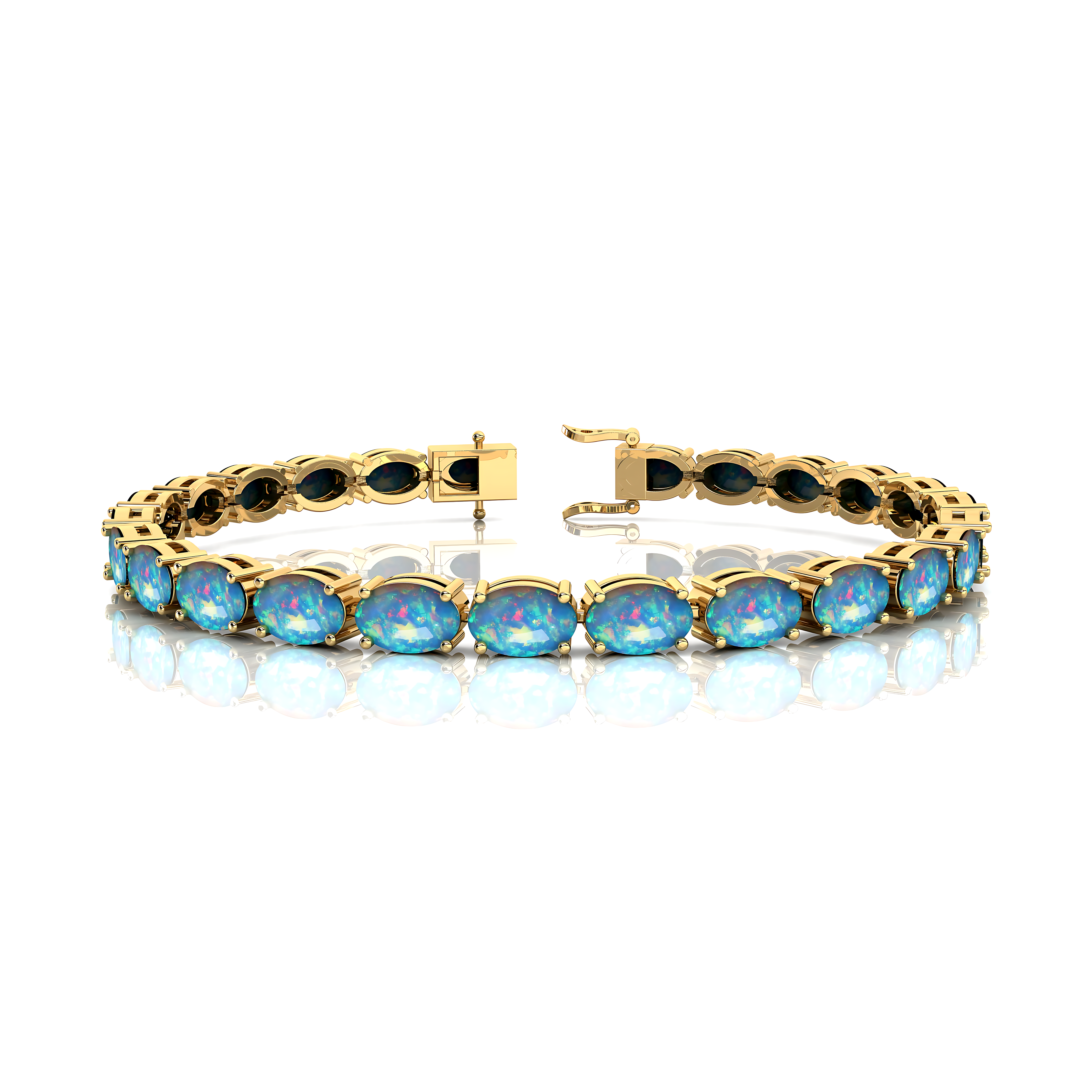 Ethiopian Opal Tennis Bracelet Natural October Birthstone 14k 18k Fine Yellow Gold Bridal Wedding Jewelry Engagement Gift For Mother - GeumJewels
