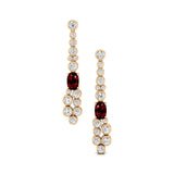 Elongated Cushion Garnet Bezel Set Diamond Drop Earrings