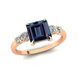 Princess Cut Alexandrite Graduating Accent Diamond Ring