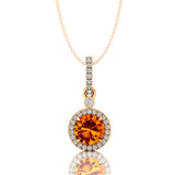 Classic Solitaire Round Citrine Halo Diamond Dangle Pendant