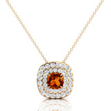 Double Halo Diamond Cushion Cut Citrine Necklace