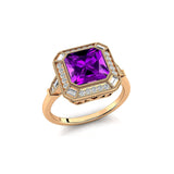 Vintage Style Square Cut Amethyst Diamond Ring