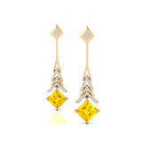 Inverted Princess Cut Yellow Sapphire Drop Earrings with Diamonds