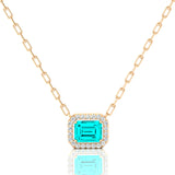 Emerald Cut Paraiba Tourmaline Halo Set Diamond Necklace