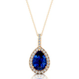 Blue Sapphire Teardrop Pendant with Diamond Halo