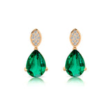 Illussion Set Diamond Earrings with Pear Cut Emerald