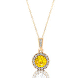 Dainty Round Solitaire Halo Diamond Yellow Sapphire Pendant