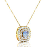 Double Halo Diamond Cushion Cut Moonstone Necklace