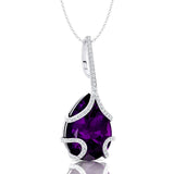 Teardrop Shaped Amethyst Pendant Wrapped with Diamond Loop