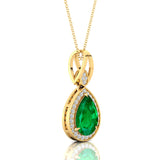 Classic Teardrop Shaped Emerald Halo Diamond Dangle Pendant