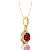 Classic Solitaire Round Garnet Halo Diamond Dangle Pendant