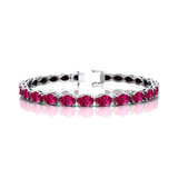 Oval Pink Sapphire Gold Tennis Bracelet - 14k 18k Solid Yellow Gold Green Gemstone Fine Bridal Wedding Jewelry Gift for Women - GeumJewels
