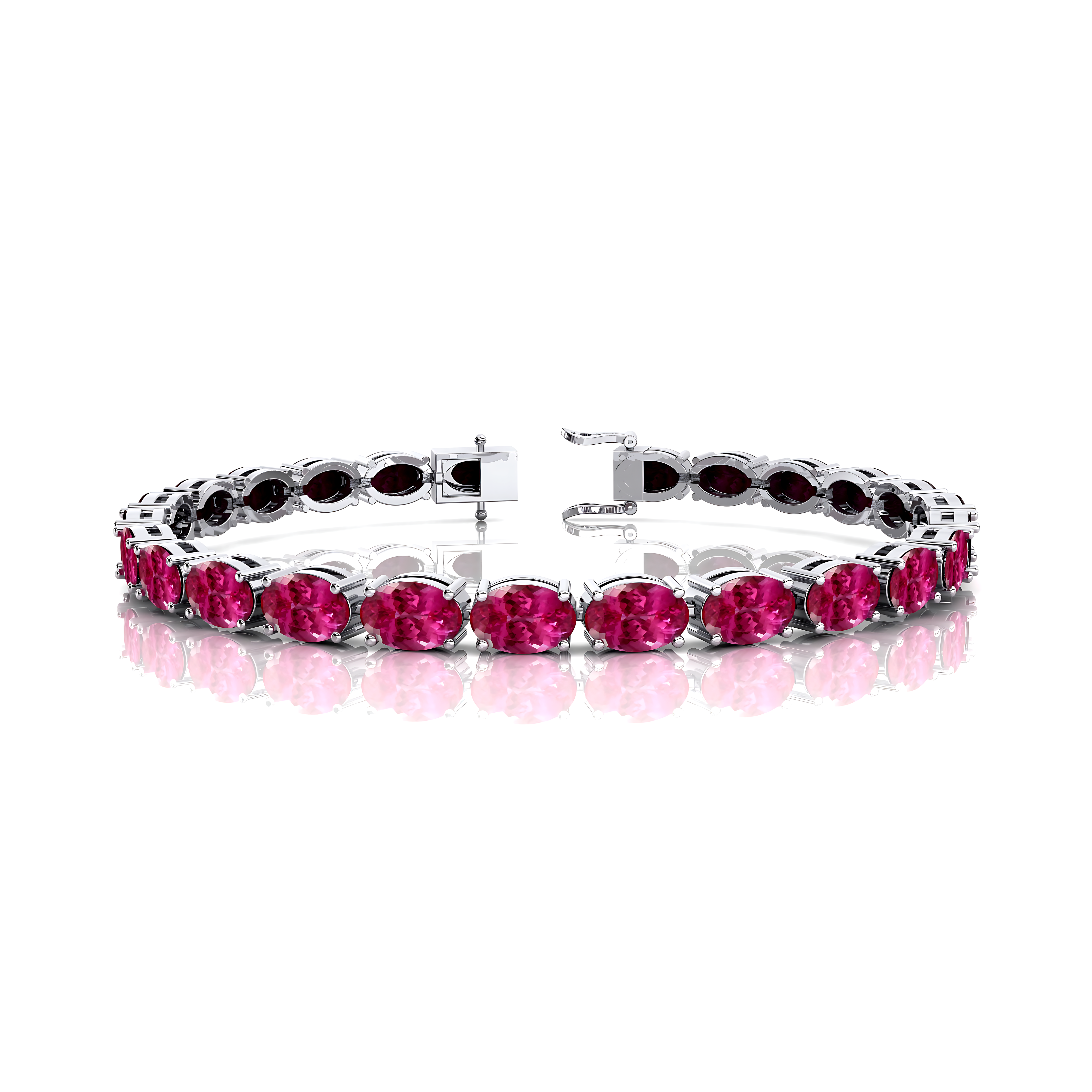 Oval Pink Sapphire Gold Tennis Bracelet - 14k 18k Solid Yellow Gold Green Gemstone Fine Bridal Wedding Jewelry Gift for Women - GeumJewels