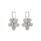 Pear Shaped Opal Flower Diamond Leverback Earrings