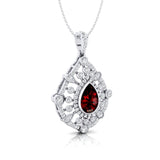 Art Deco Inspired Teardrop Garnet Diamond Pendant