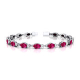 Tennis Bracelet Oval Pink Sapphire Round Diamond 18k Solid Yellow Gold Jewelry - Wedding Perfect Gift for Wife - GeumJewels