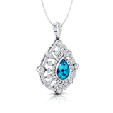 Art Deco Inspired Teardrop Swiss Blue Topaz Diamond Pendant