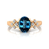 Criss Cross Diamond Ring with Oval Cut London Blue Topaz