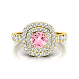 Double Halo Diamond Cushion Cut Morganite Ring