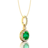 Classic Solitaire Round Emerald Halo Diamond Dangle Pendant