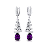 Spiral Diamond Pear Cut Amethyst Dangle Earrings