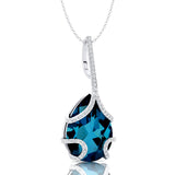 Teardrop Shaped London Blue Topaz Pendant Wrapped with Diamond Loop