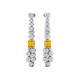 Elongated Cushion Yellow Sapphire Bezel Set Diamond Drop Earrings