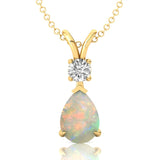 Opal Teardrop Pendant with Solitaire Diamond