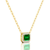 Emerald Cut Emerald Halo Set Diamond Necklace