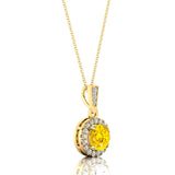 Dainty Round Solitaire Halo Diamond Yellow Sapphire Pendant