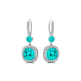 Halo Diamond Cushion Cut Paraiba Tourmaline Dangle Earrings