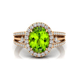 Solitaire Oval Peridot Split Shank Diamond Engagement Ring