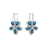 Pear Shaped London Blue Topaz Flower Diamond Leverback Earrings