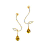 Elegant Spiral Teardrop Yellow Sapphire Diamond Drop Earrings