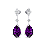 Teardrop Amethyst Drop Earrings with Accent Diamonds