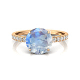 Classic Six Prong Round Solitaire Moonstone Ring with Accent Diamond Band