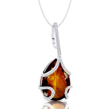 Teardrop Shaped Citrine Pendant Wrapped with Diamond Loop