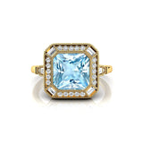 Vintage Style Square Cut Aquamarine Diamond Ring