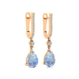 Lever Back Diamond Drop Earrings with Pear Cut Moonstone