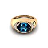 Classic Dome Shaped Diamond Oval Cut London Blue Topaz Ring