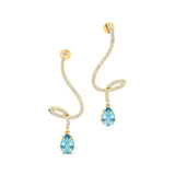 Elegant Spiral Teardrop Aquamarine Diamond Drop Earrings