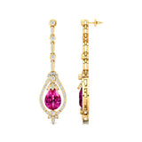 Art Deco Style Pear Shaped Pink Sapphire Diamond Drop Earrings