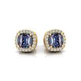 Cushion Cut Alexandrite Halo Diamond Stud Earrings