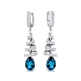 Spiral Diamond Pear Cut London Blue Topaz Dangle Earrings