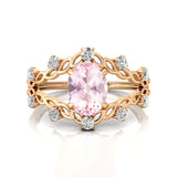 Flower Inspired Ring with Oval Shaped Morganite and Accent Diamonds